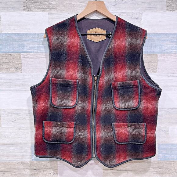 Woolrich Vintage Tweed Hunting Vest Jacket Plaid Full Zip USA Made Mens Large - Picture 1 of 7